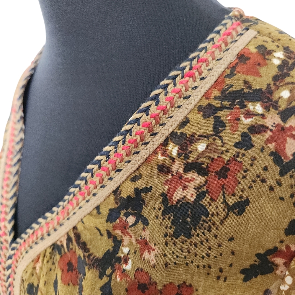 NWT New Dimensions‎ Bohemian Boho Sheer Floral with Braid Details Size Small